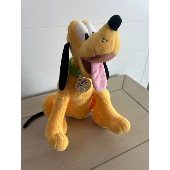 Disney Store Pluto Plush Stuffed Animal Mickey’s Dog Green Collar Sitting - Picture 1 of 8
